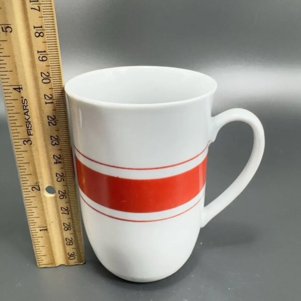 Vintage Leonard White Ceramic Coffee Mug Cup Set 2 Red Orange Band Mugs Cups Set